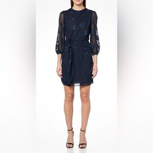 Shoshanna Sunday Navy Blue Chiffon Dress Burnout Size 4 NWT NEW